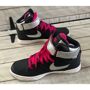 Nike Woman's Size 8.5 High Tops Black Fuchsia Metallic Silver